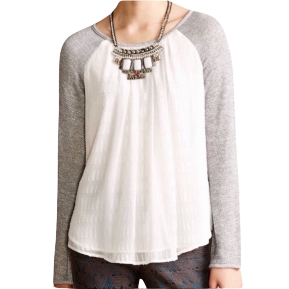 Anthropologie "Sunday in Brooklyn" Mixed Media Ivory Floral Top